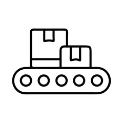 Minimalist vector graphic of boxes on a conveyor belt system
