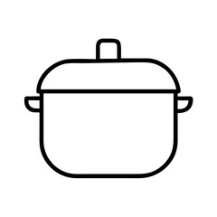 Black outline of a stock pot or saucepan with lid in vector