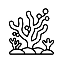 Line Icon of Coral Reef Illustration, A simple black-and-white line drawing of a coral reef, symbolizing marine life and ocean ecosystems.
