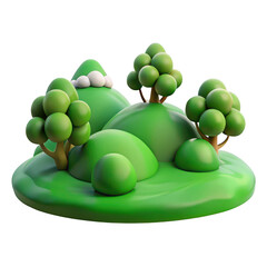 Charming 3d cartoon landscape with rolling green hills and stylized trees