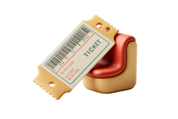 PNG Retro concert ticket and 3d-rendered chair icon on black background