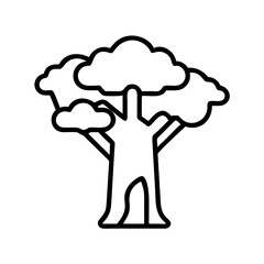 Monochrome Illustration of a Stylized Tree with Broad Canopy and Thick Trunk