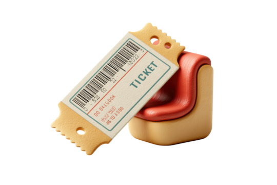 PNG Retro concert ticket and 3d-rendered chair icon on black background