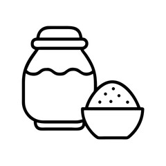Outline Drawing of a Honey Jar with Lid and a Bowl of Seeds