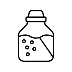 Simple line art illustration of a bottle with liquid and bubbles inside