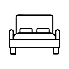 Minimalist black and white line drawing of a double bed with pillows