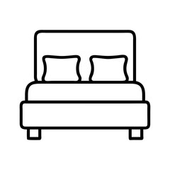 Simple black outline illustration of a double bed with two pillows