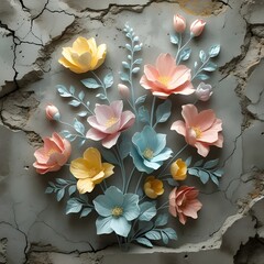 old cement texture with floral seamless pattern background Generative AI 