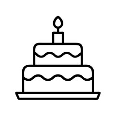 Two Tiered Birthday Cake with Candle and Wavy Frosting Outline