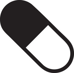 Black and White Pill Capsule Illustration for Medical Pharmaceutical or Health Related Designs and Projects simple