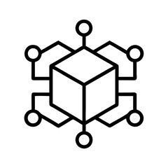 Conceptual outline of data network architecture showing cube and interconnected nodes