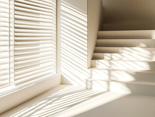 Obraz premium Minimalist staircase with warm sunlight and shadow patterns