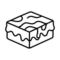 Minimalist line drawing of a brownie with icing drips and patterns