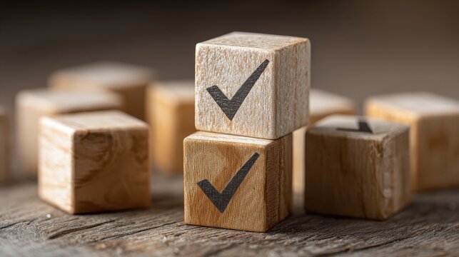 Corporate regulatory and compliance. goals achievement and business success. task completion. ethical corporate. do the right thing. quality and iso symbol. placing wooden cube with checkmark icon..