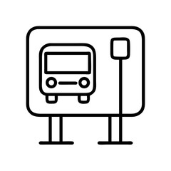 Simple line art of a bus stop sign symbol, urban transit hub