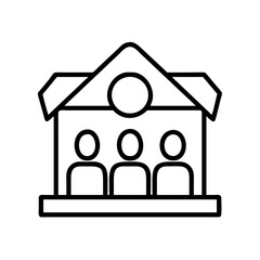 A simplified graphic representation of people meeting in a building together