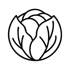 Minimalist black and white vector drawing of a leafy green cabbage head