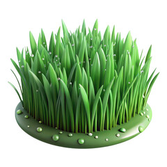 Vibrant green grass blades adorned with sparkling dewdrops on a circular base