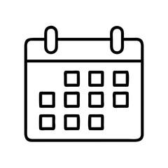 Simple black and white calendar icon representing scheduling and appointments