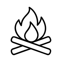A simple outline of a bonfire with logs and flames graphic