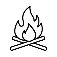 Simple line art illustration of a campfire with burning flame icon