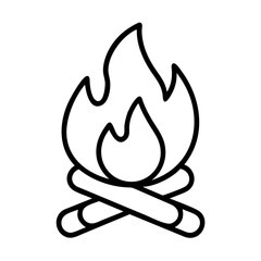 Minimalist line art illustration of a campfire with flames and logs