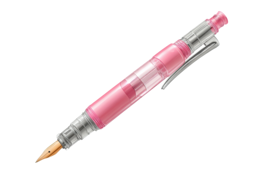 PNG Pink transparent fountain pen with silver trim and gold nib