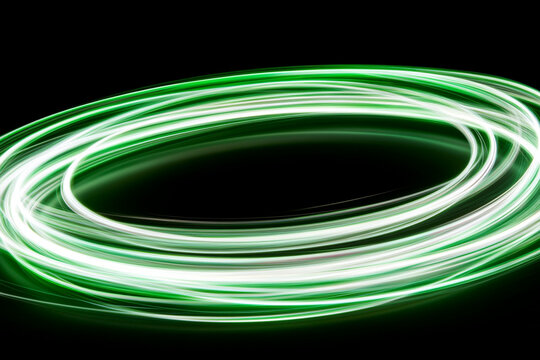 Neon green light trails creating chaos in the dark