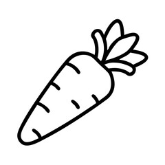 Simple black and white line art drawing of a carrot vegetable
