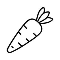 Simple Black and White Carrot Icon with Foliage Vector Illustration