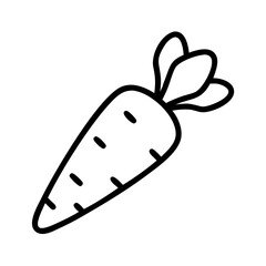 Simple black and white line art drawing of a garden carrot