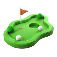 Whimsical 3d miniature golf course with balls and flag