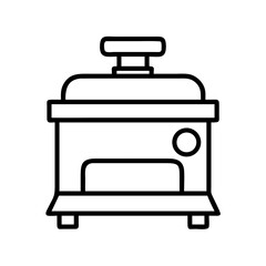 Minimalist illustration of a countertop juicer machine with a button on the side