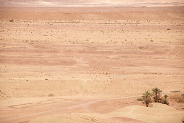 Landscape of desert around the  Kasbah of Ait-Ben-Haddou in Morocco