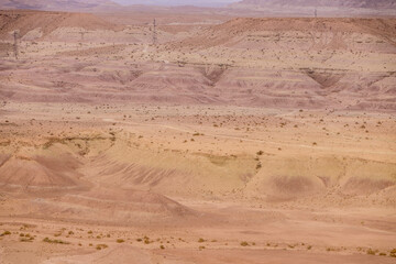 Landscape of desert around the  Kasbah of Ait-Ben-Haddou in Morocco