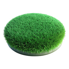 A round mound of lush green grass on a flat white surface