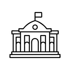 Stylized line drawing of a government building with columns and a flag
