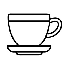 Simple line drawing of a coffee cup and saucer on white background