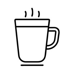 Minimalistic illustration of a steaming mug for hot beverages in black and white