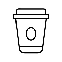 Minimalist coffee cup with lid and circle design in black outline
