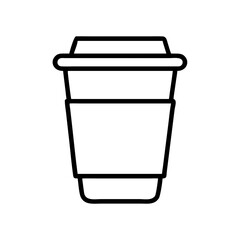 Stylized black and white outline drawing of a togo coffee cup