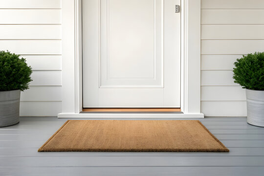Front view of a blank doormat on a clean light-colored floor. Perfect for home decor mockups, welcome mat designs, branding visuals, entryway styling, and print-on-demand products.