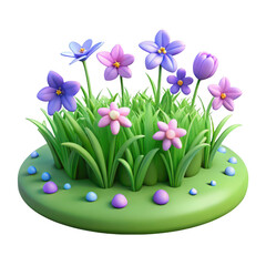 Whimsical 3d easter grass mound with colorful flowers and eggs