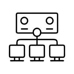 Schematic illustration of a network server connected to multiple computer terminals