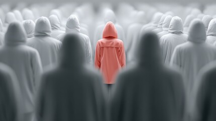 One figure standing outside the group being excluded. Concept image about someone being unique or exceptional.