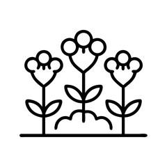 Three stylized flower plants with circular heads in a simple illustration
