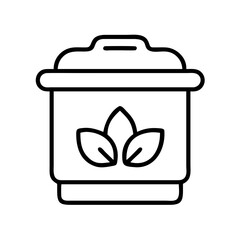 Ecofriendly compost bin icon with plant leaves, for sustainable living