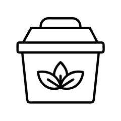 Simple vector graphic of a plant pot with stylized leaf emblem