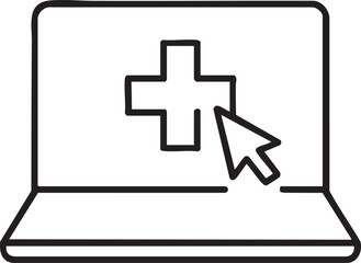 Obraz premium Online Healthcare Access Laptop Displaying Medical Cross with Mouse Cursor Representing Digital Health and Telemedicine Services