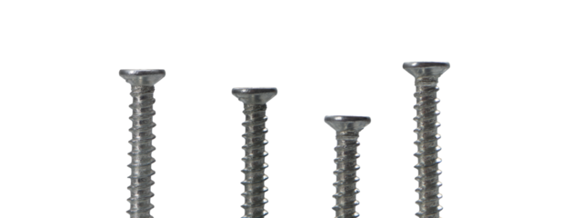close-up of 4 screws in side view on a transparent background png